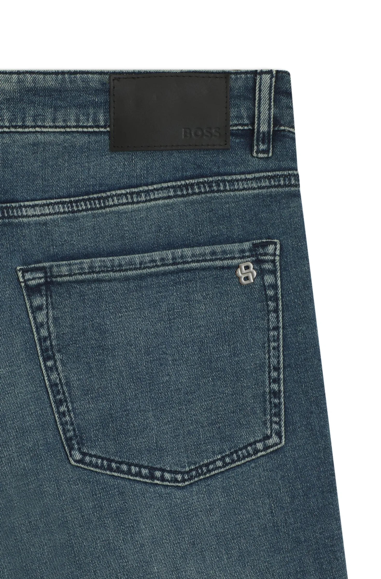 Tapered-Fit Jeans aus verwaschenem blauem Stretch-Denim