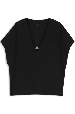 Top aus Krepp mit V-Ausschnitt und Schließe mit Double-B-Monogramm