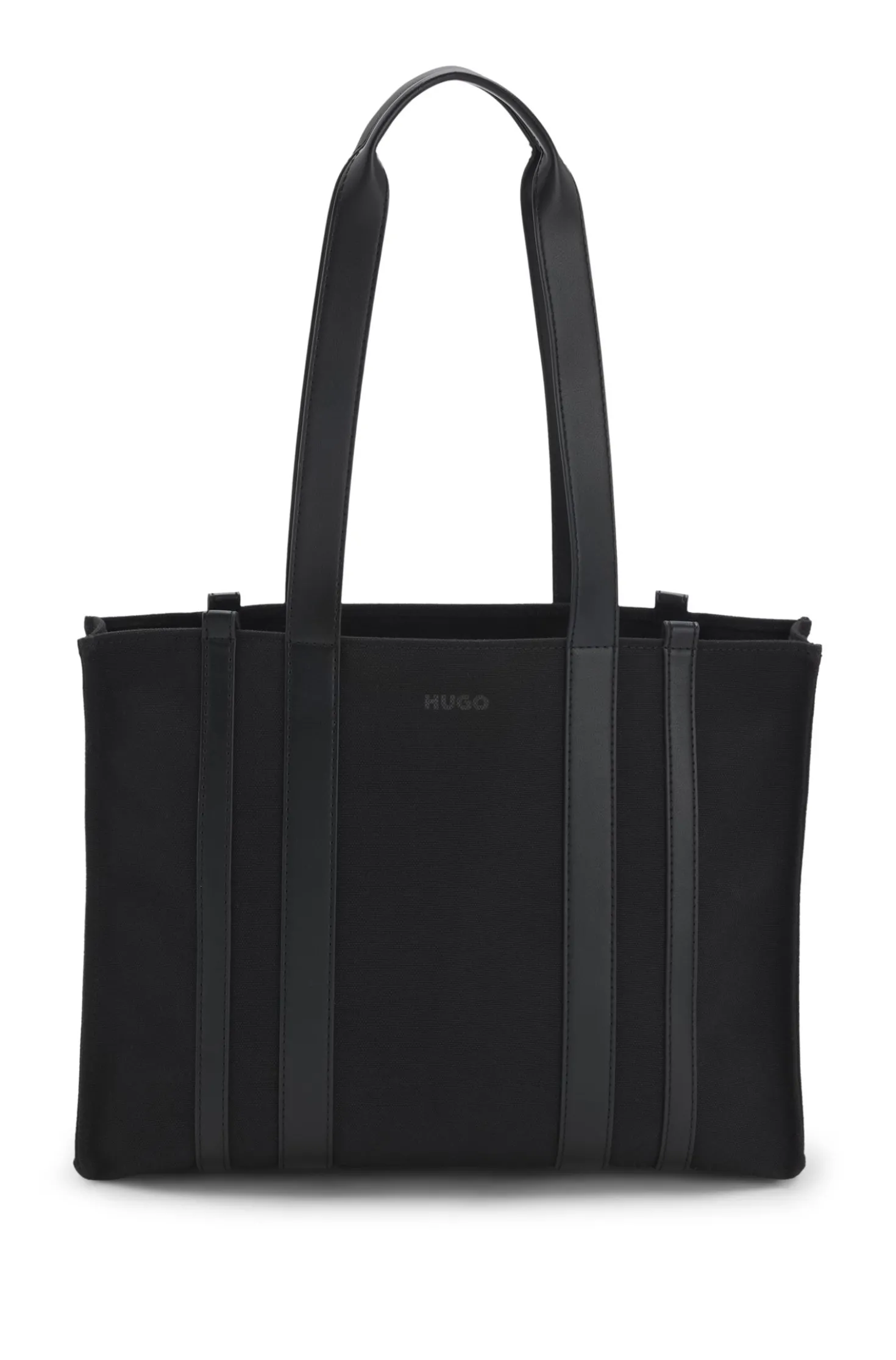 Tote Bag aus strukturiertem Canvas mit Kunstlederbesatz