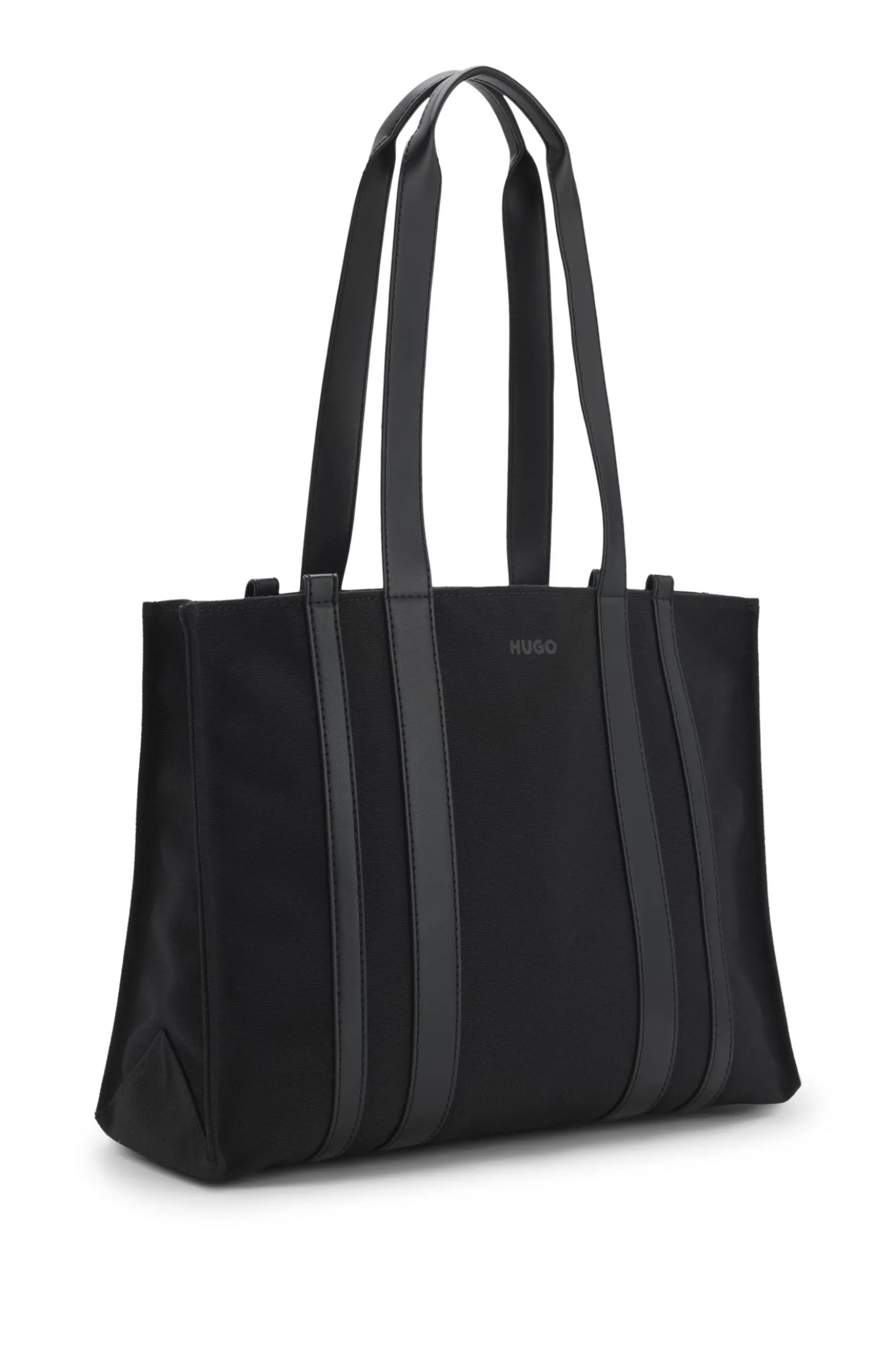 Tote Bag aus strukturiertem Canvas mit Kunstlederbesatz