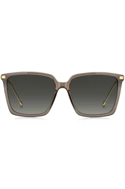 Transparent-braune Sonnenbrille mit goldfarbenen Details