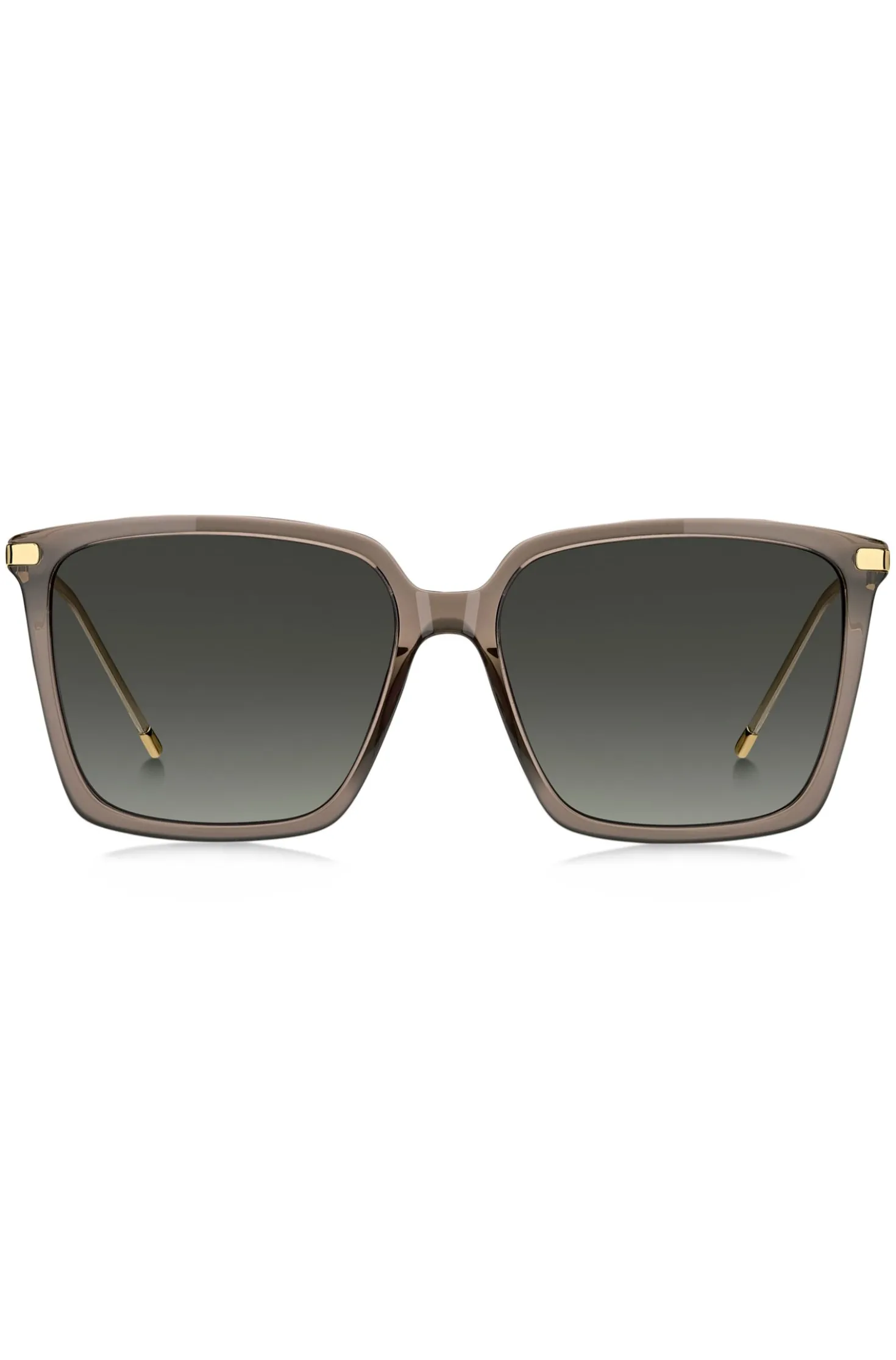 Transparent-braune Sonnenbrille mit goldfarbenen Details