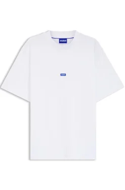 T-Shirt aus Baumwolle mit geripptem Ausschnitt und Logo-Badge