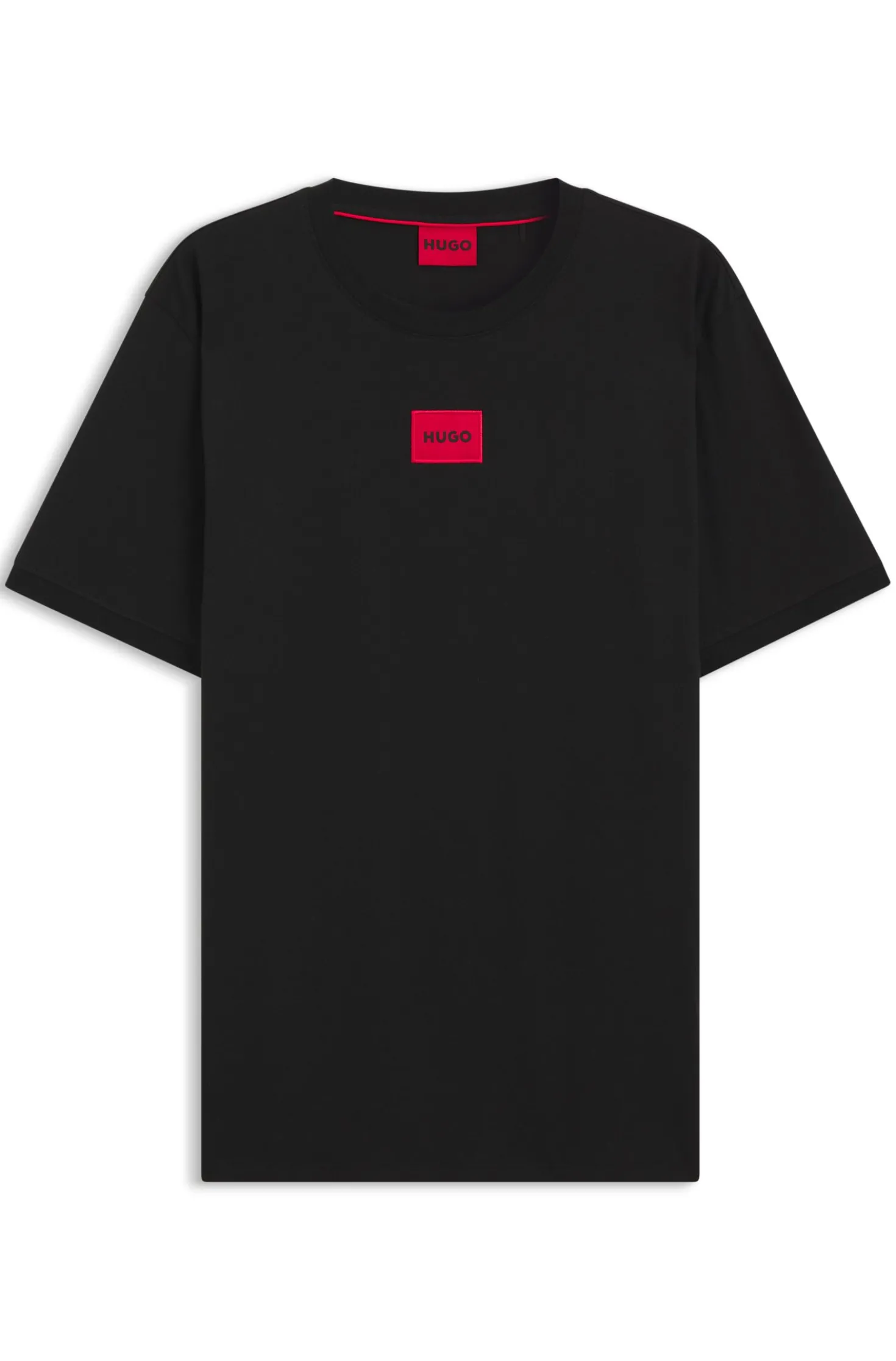 T-Shirt aus Baumwolle mit rotem gewebtem Logo-Label