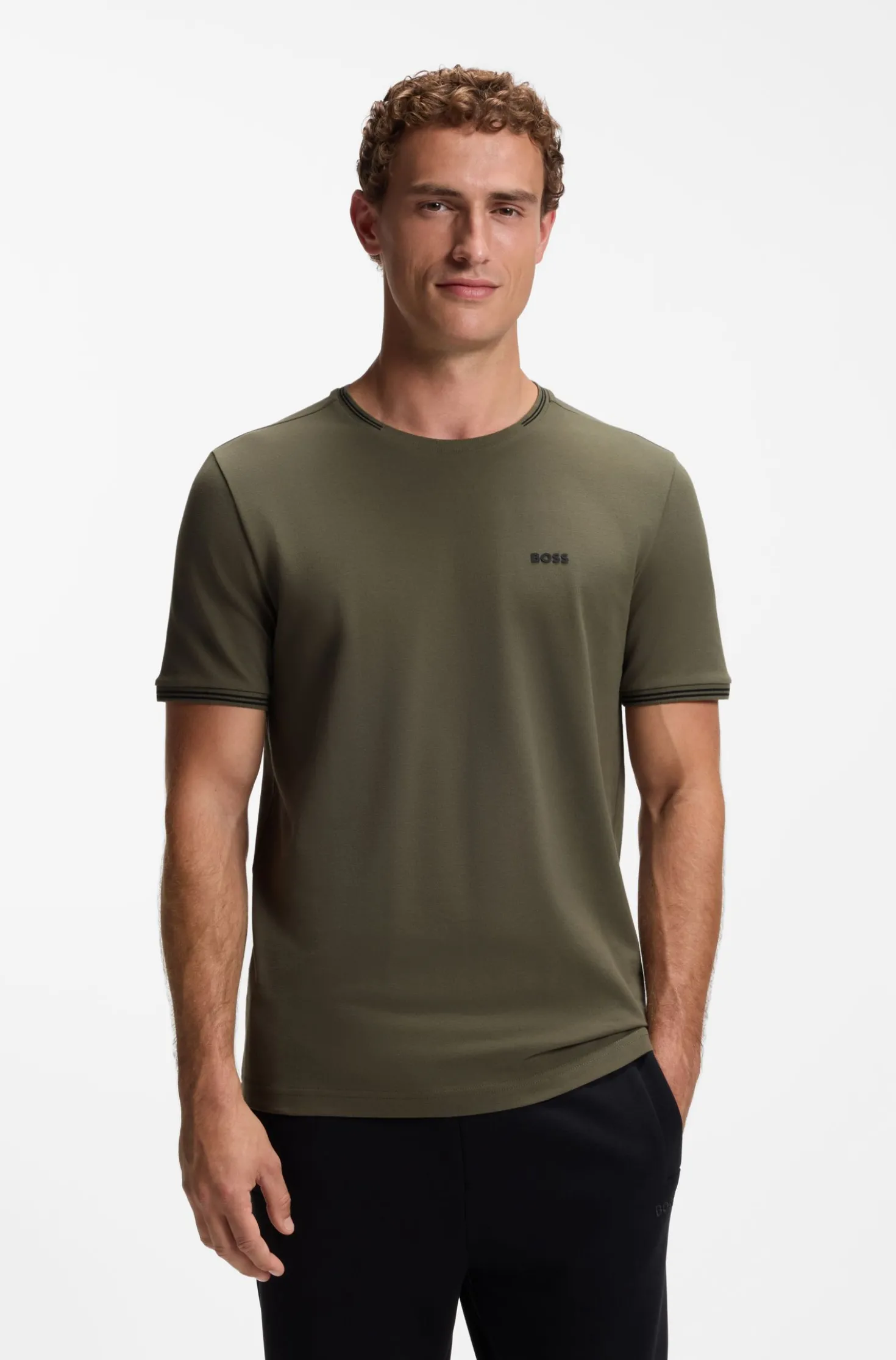 T-Shirt aus Stretch-Baumwolle mit Streifen und Logo