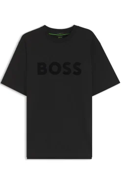 T-Shirt aus Stretch-Baumwolle mit tonalem Flock-Logo