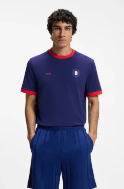 T-Shirt aus Stretch-Baumwolle mit Landesflagge und Logo