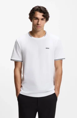 T-Shirt aus Stretch-Baumwolle mit Streifen und Logo