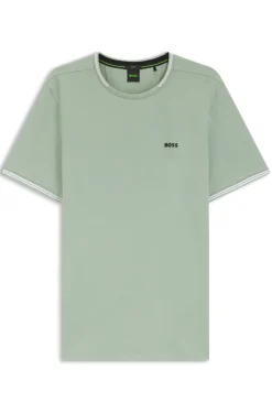 T-Shirt aus Stretch-Baumwolle mit Streifen und Logo