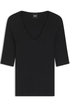T-Shirt aus strukturiertem Strick mit tonalen Knopf-Details