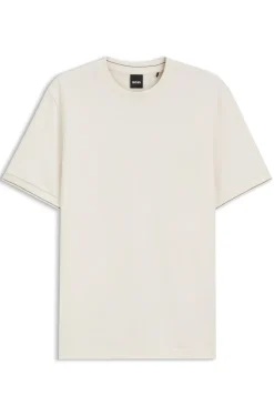 T-Shirt aus strukturierter Baumwolle mit Streifen an den Bündchen