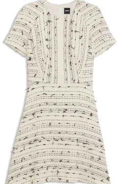 Tweed-Kleid mit Streifen-Dessin aus Baumwoll-Mix