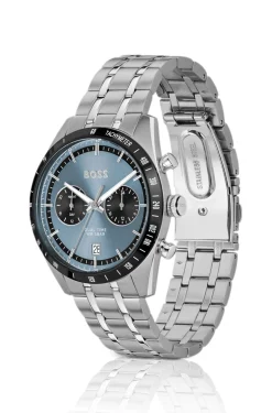 Uhr mit blauem Zifferblatt und Gliederarmband