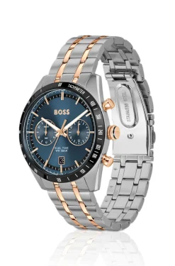 Uhr mit blauem Zifferblatt und zweifarbigem Gliederarmband