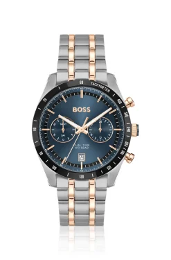Uhr mit blauem Zifferblatt und zweifarbigem Gliederarmband