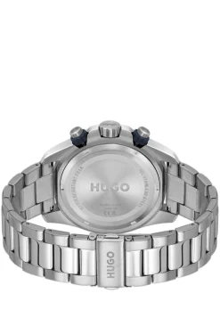 Uhr mit Gliederarmband und blauem Zifferblatt