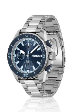 Uhr mit Gliederarmband und blauem Zifferblatt