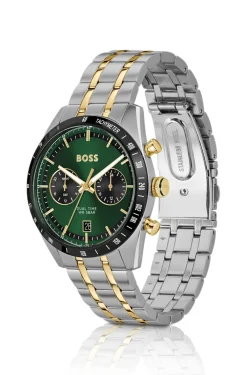 Uhr mit grünem Zifferblatt und zweifarbigem Armband