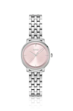 Uhr mit rosa Zifferblatt und Gliederarmband
