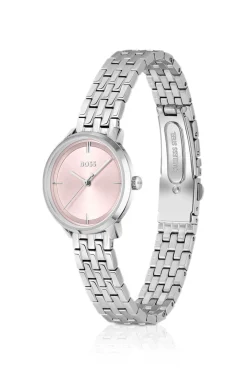 Uhr mit rosa Zifferblatt und Gliederarmband