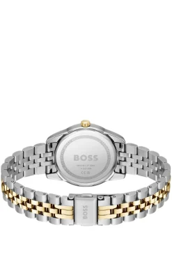 Uhr mit schwarzem Zifferblatt und zweifarbigem Gliederarmband