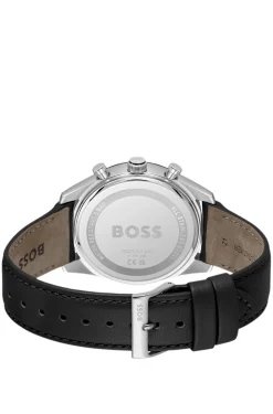 Uhr mit Zifferblatt und Lederarmband in Schwarz