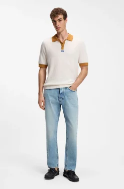 Waffelstrick-Poloshirt aus Baumwolle mit Kontrast-Details