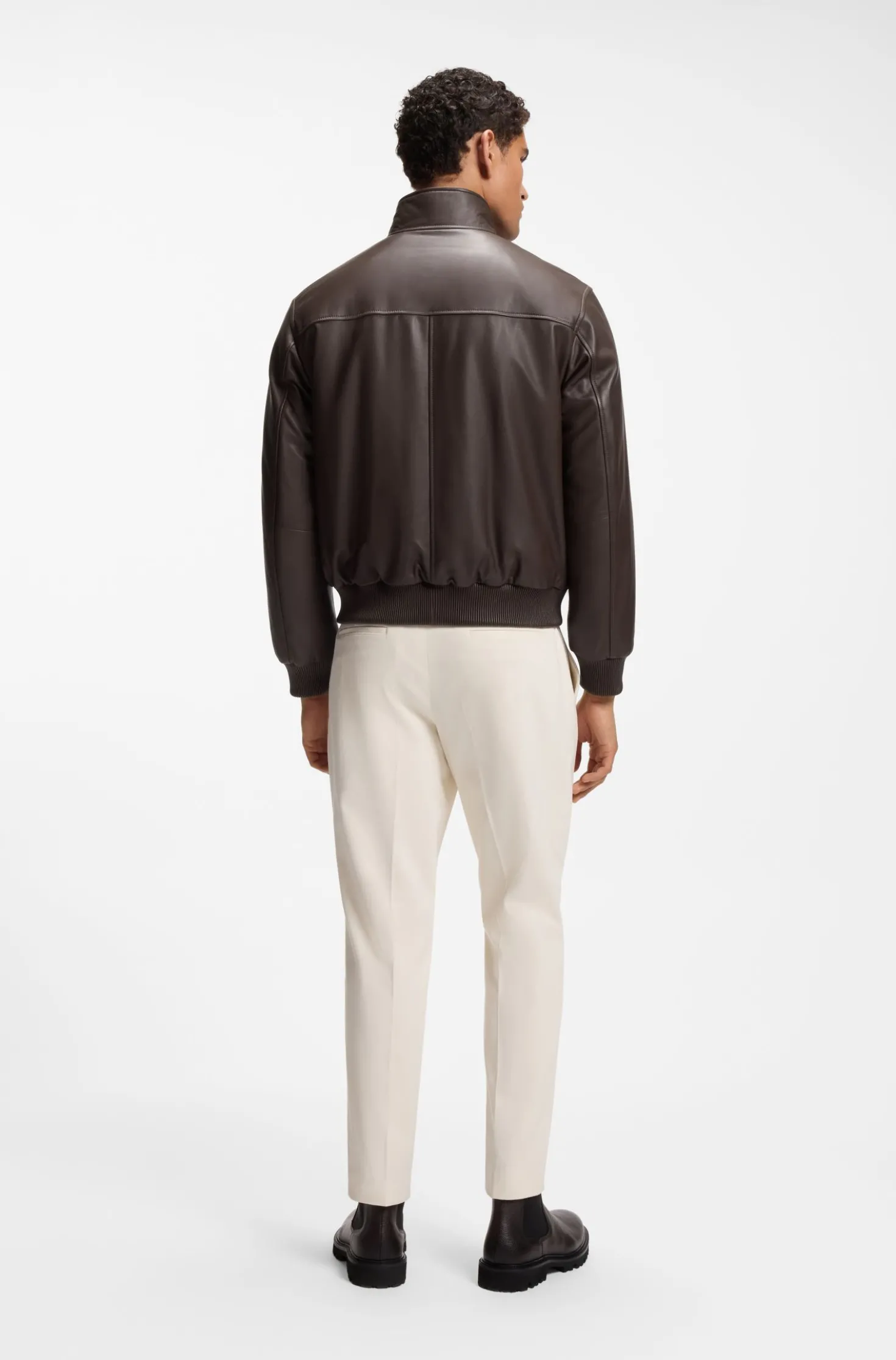 Wattierte Lederjacke mit Stehkragen