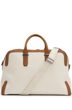 Weekender aus Canvas mit Lederbesatz