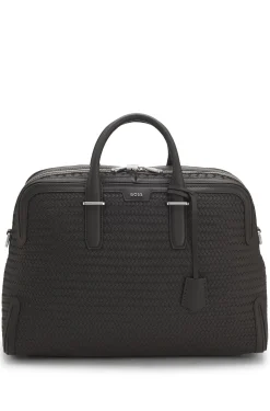 Weekender aus gewebtem Leder mit silberfarbenem Logo
