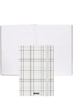 Weißes A5-Notizbuch mit Karo-Print und Folien-Logo