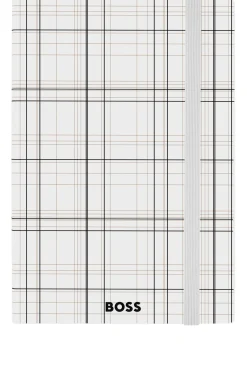 Weißes A5-Notizbuch mit Karo-Print und Folien-Logo