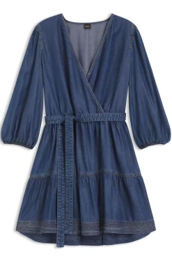 Wickelkleid in Denim-Optik mit Ballonärmeln