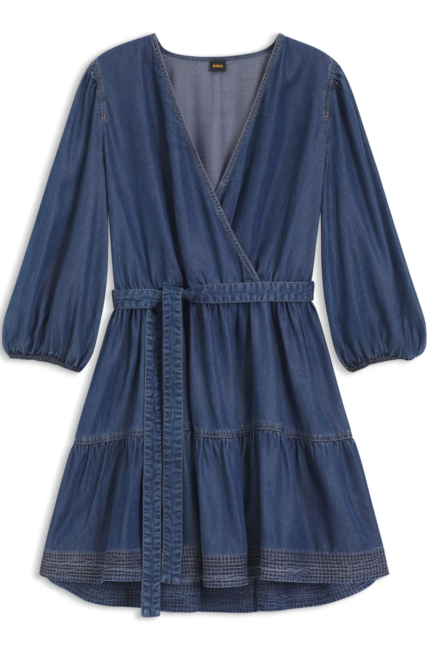 Wickelkleid in Denim-Optik mit Ballonärmeln