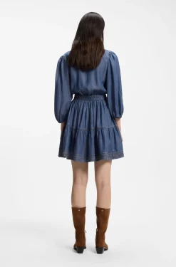 Wickelkleid in Denim-Optik mit Ballonärmeln