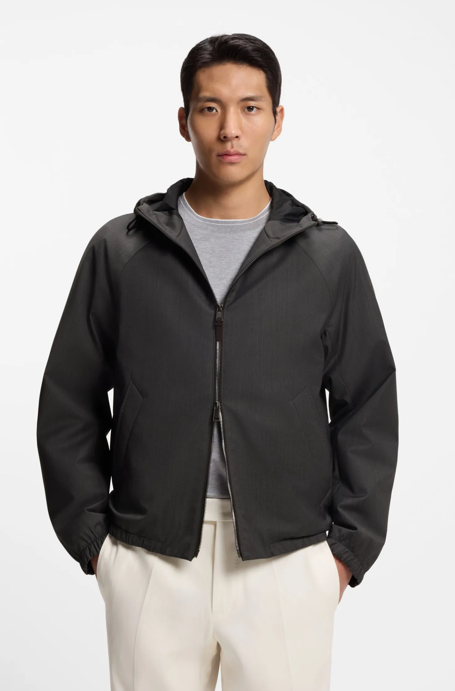 Windbreaker aus Schurwolle mit Kapuze
