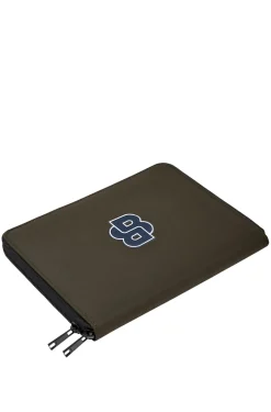 Zipped folder with varsity-style logo patch