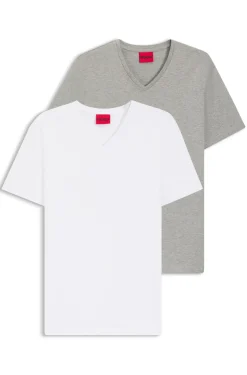 Zweierpack T-Shirts aus Stretch-Baumwolle mit V-Ausschnitt