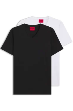 Zweierpack T-Shirts aus Stretch-Baumwolle mit V-Ausschnitt