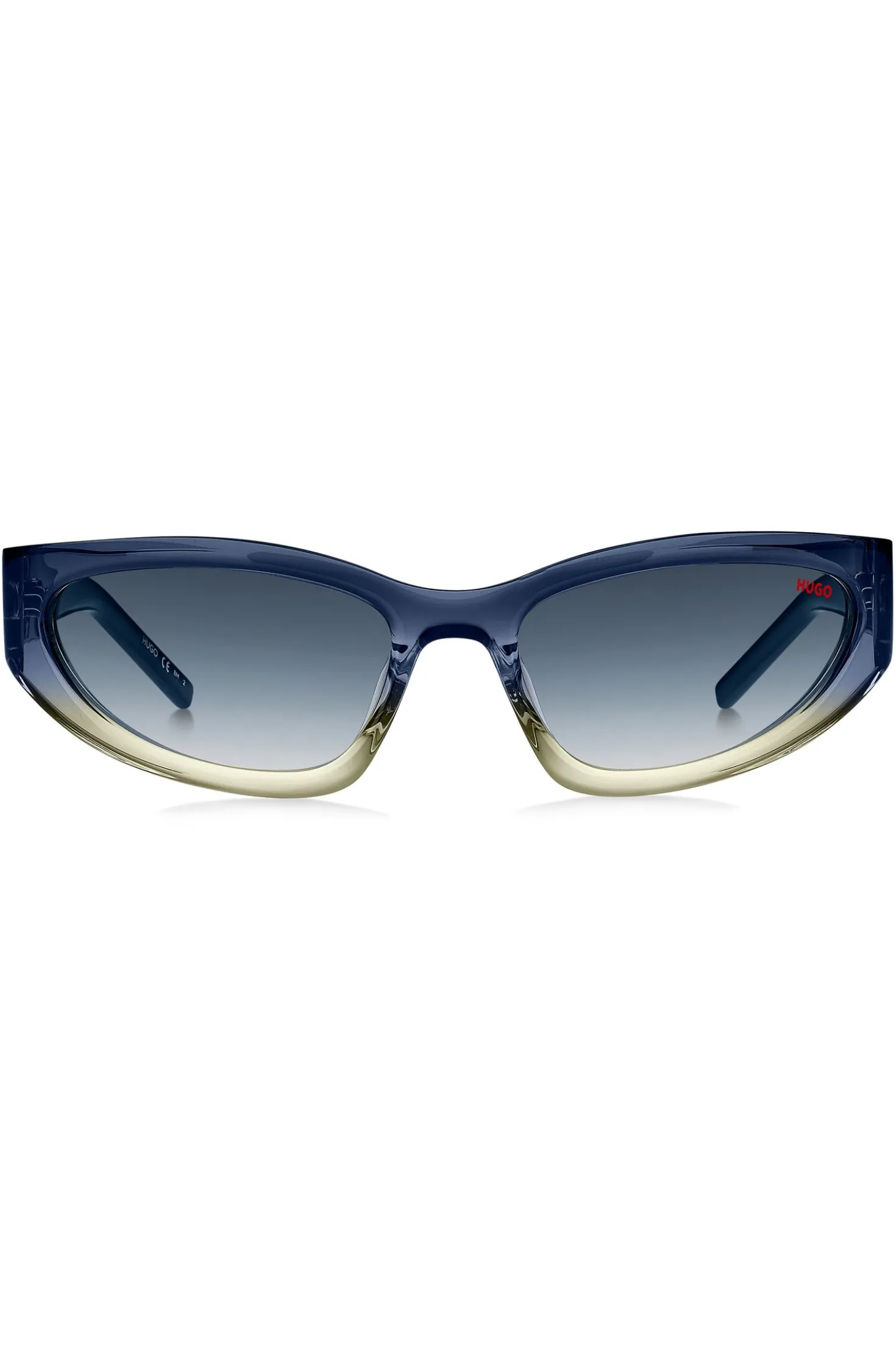 Zweifarbige Sonnenbrille aus blauem und gelbem Acetat