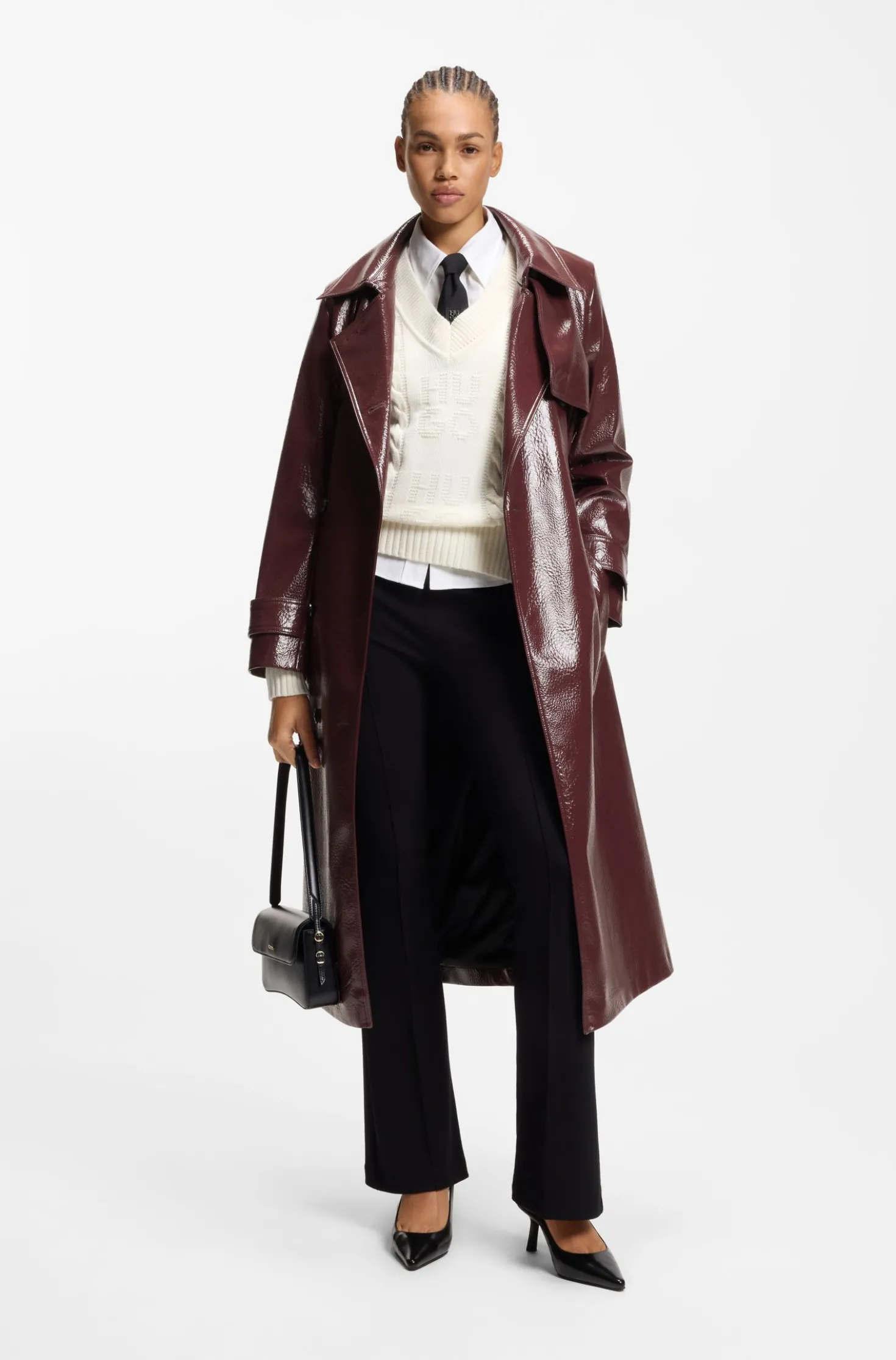 Zweireihiger Trenchcoat aus Kunstleder