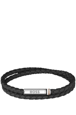 Zweireihiges, geflochtenes Armband in Schwarz mit Logo-Verschluss