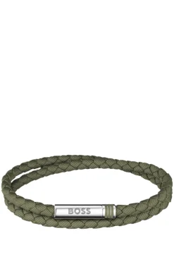 Zweireihiges, geflochtenes Armband in Grün mit Logo-Verschluss