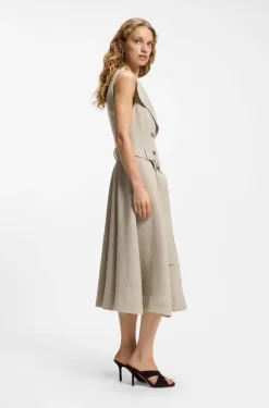 Zweireihiges Wickelkleid aus einem Leinen-Fischgrät-Mix