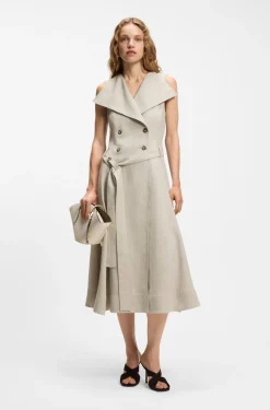 Zweireihiges Wickelkleid aus einem Leinen-Fischgrät-Mix