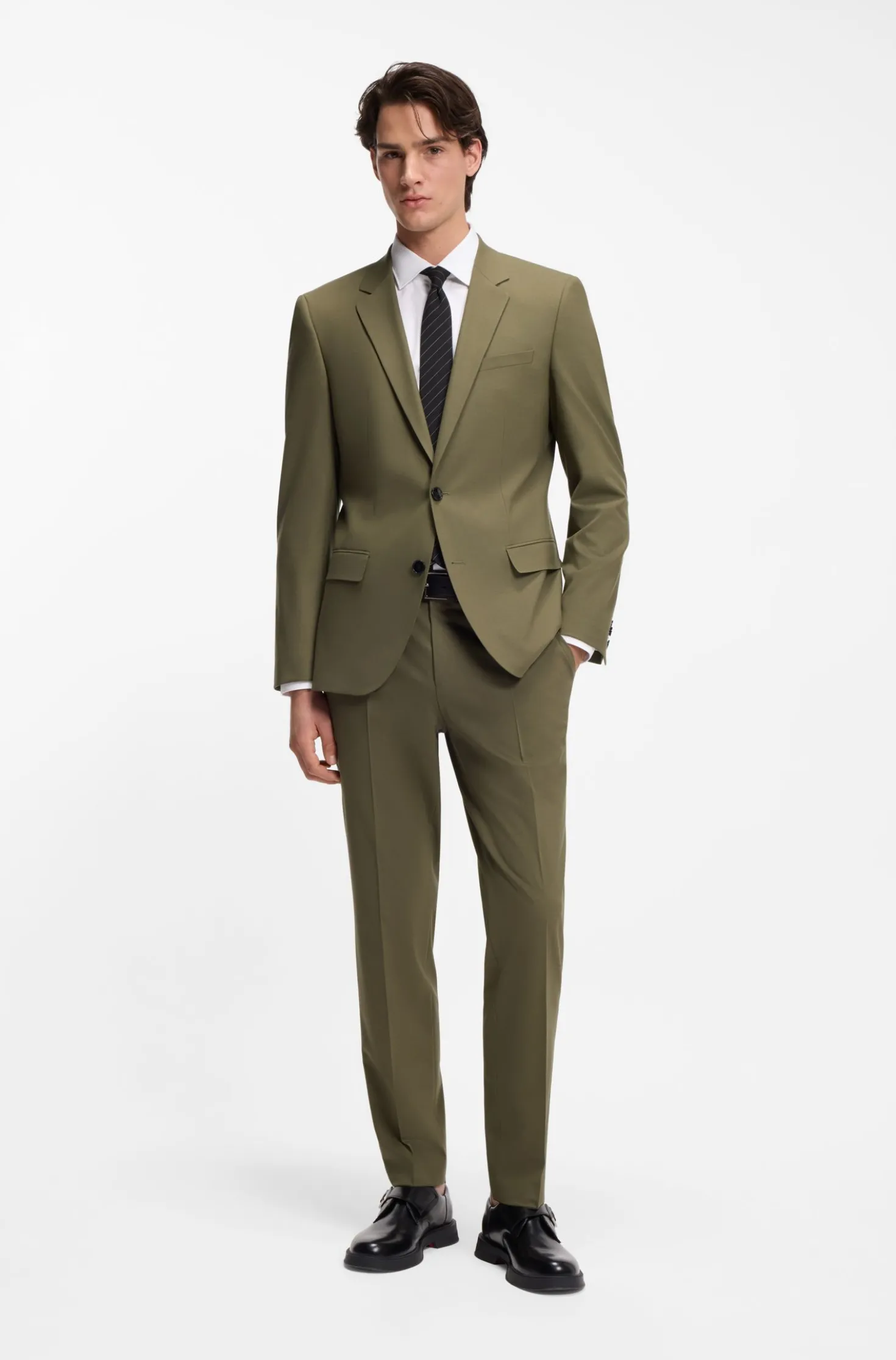 Zweiteiliger Slim-Fit Popeline-Anzug aus Woll-Mix